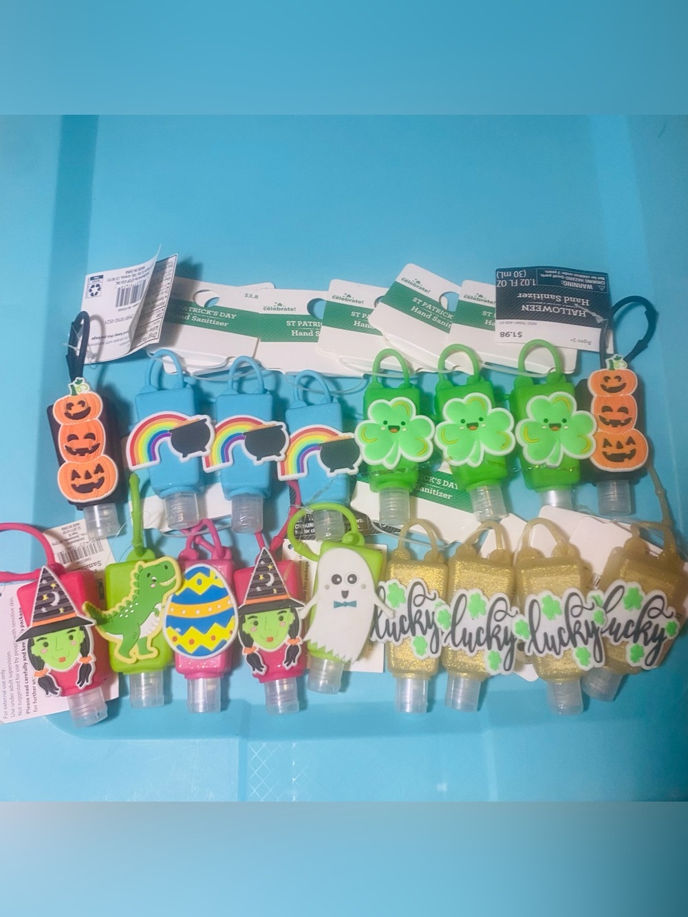 17 Way to Celebrate Silicone Hand Sanitizer Keychain Lucky Rainbow Halloween Set